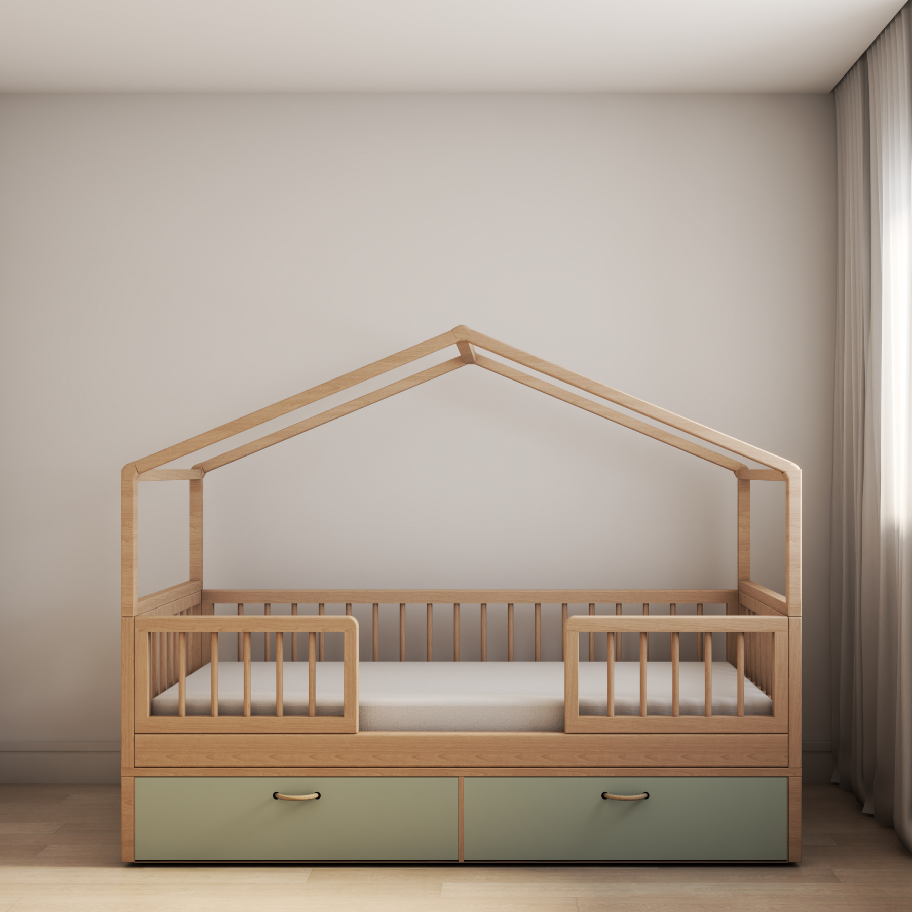 Cama Casinha Evolutiva com Gavetões Verde