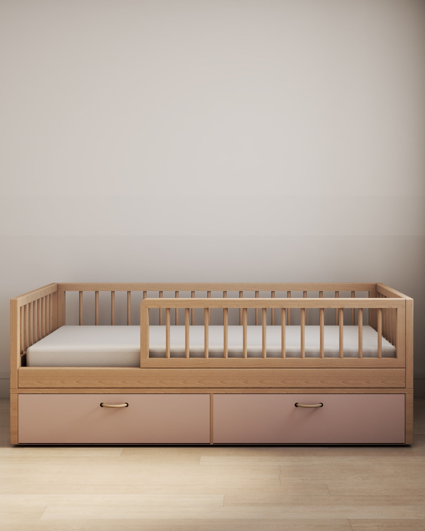 Cama Montessori Evolutiva - Saída Lateral + Gavetões Rosas