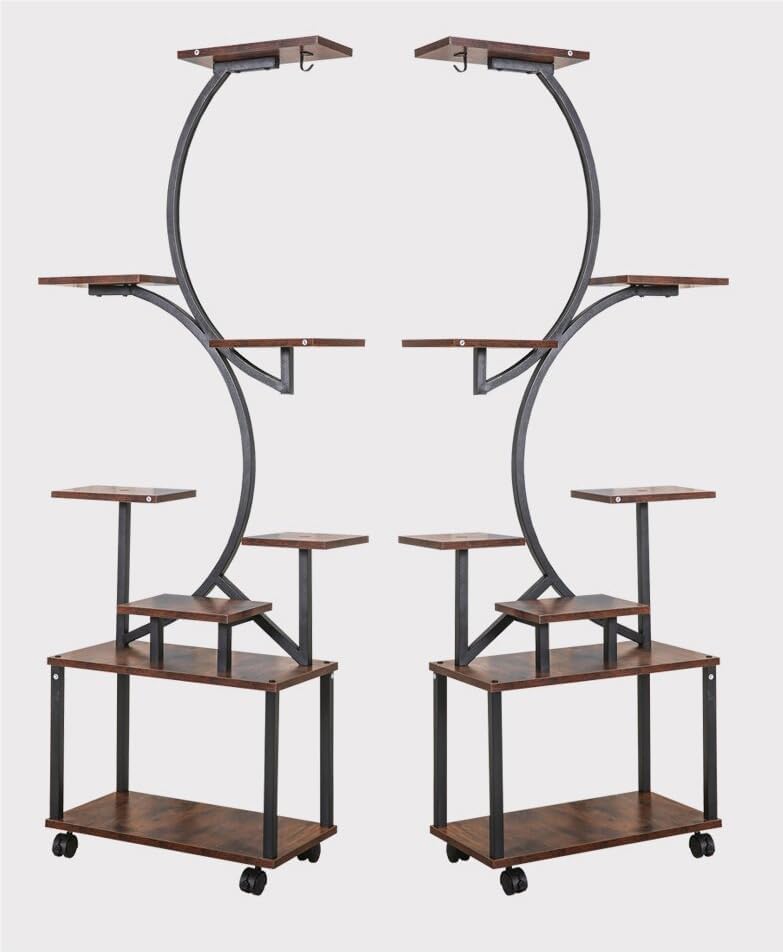 Plant Stand Indoor with Grow Lights, 8 Tiered Indoor Plant Shelf, 61" Tall Plant Stand for Indoor Plants Multiple, Metal Plant Flower Holder Stand, S-Shaped Plant Rack for Home, Patio (Black)