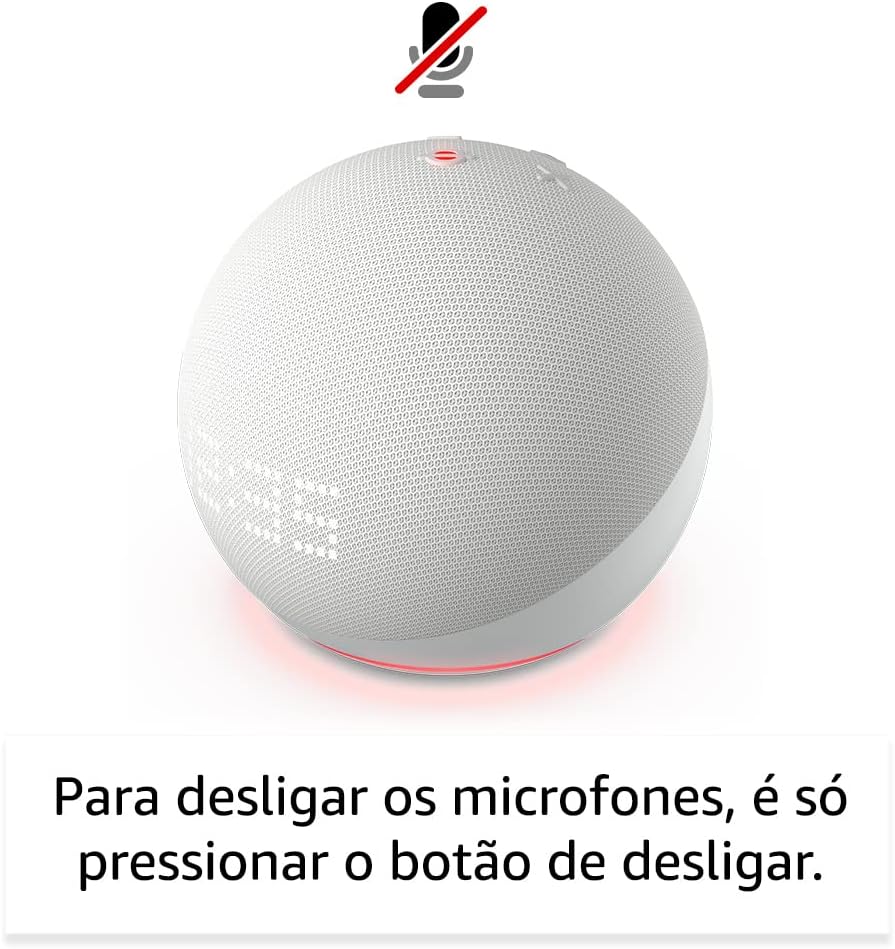 Echo Dot 5ª geração com Relógio | Smart speaker com Alexa | Cor Branca + Lâmpada Positivo 9W