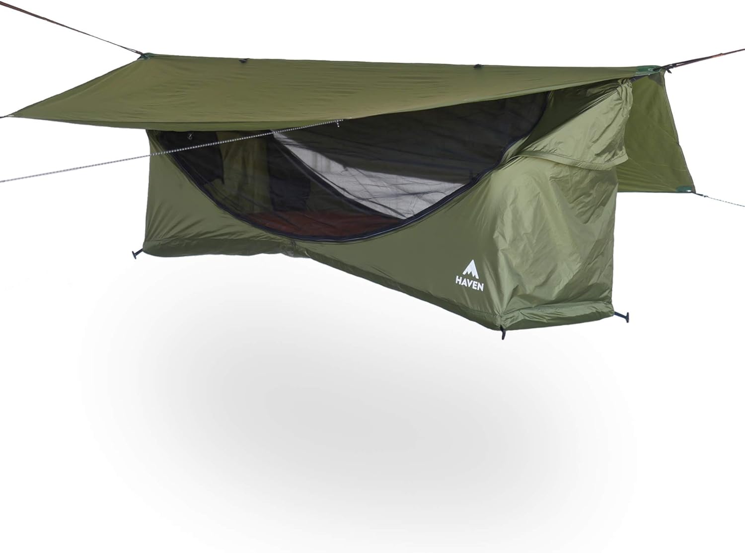 Haven Tents Barraca de rede plana - barraca impermeável e rede de acampamento com rede mosquiteira - inclui almofada isolada e mosca de chuva - barraca Haven, refúgio GG, safári