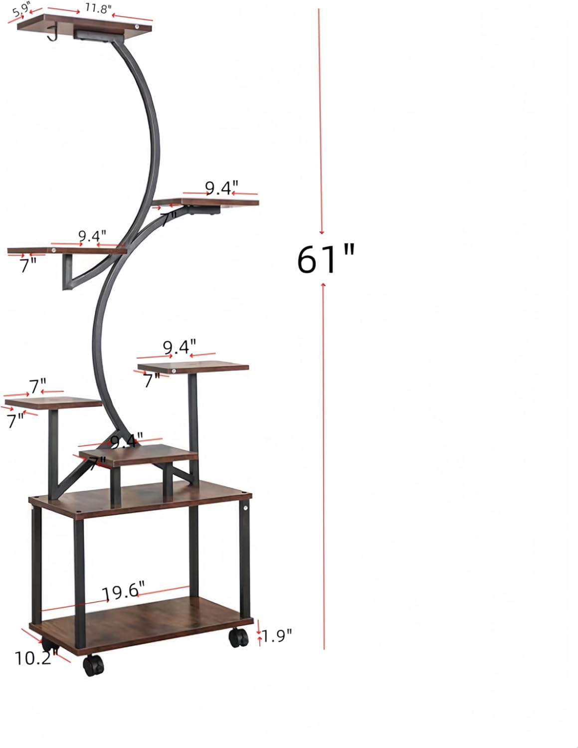 Plant Stand Indoor with Grow Lights, 8 Tiered Indoor Plant Shelf, 61" Tall Plant Stand for Indoor Plants Multiple, Metal Plant Flower Holder Stand, S-Shaped Plant Rack for Home, Patio (Black)