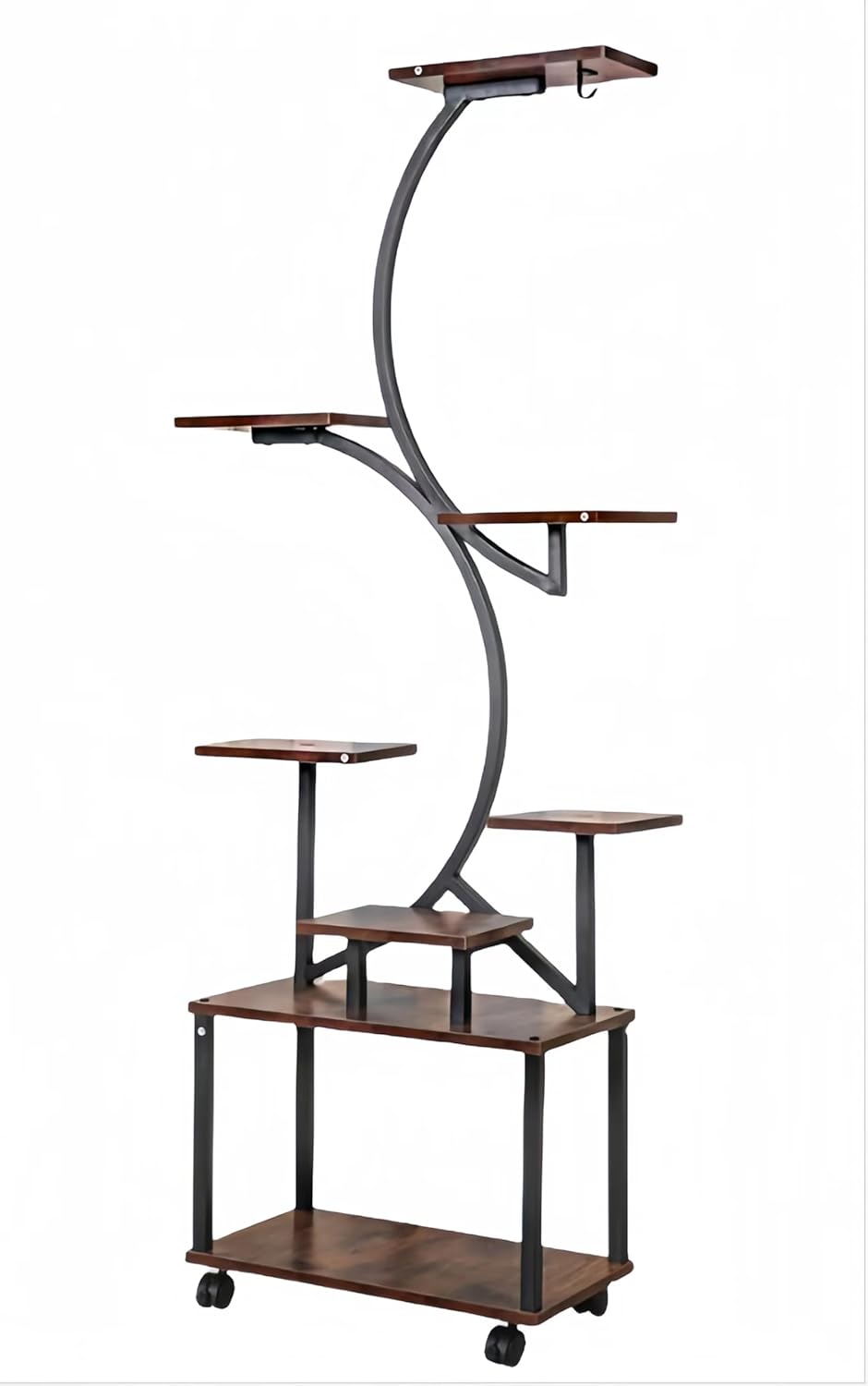 Plant Stand Indoor with Grow Lights, 8 Tiered Indoor Plant Shelf, 61" Tall Plant Stand for Indoor Plants Multiple, Metal Plant Flower Holder Stand, S-Shaped Plant Rack for Home, Patio (Black)