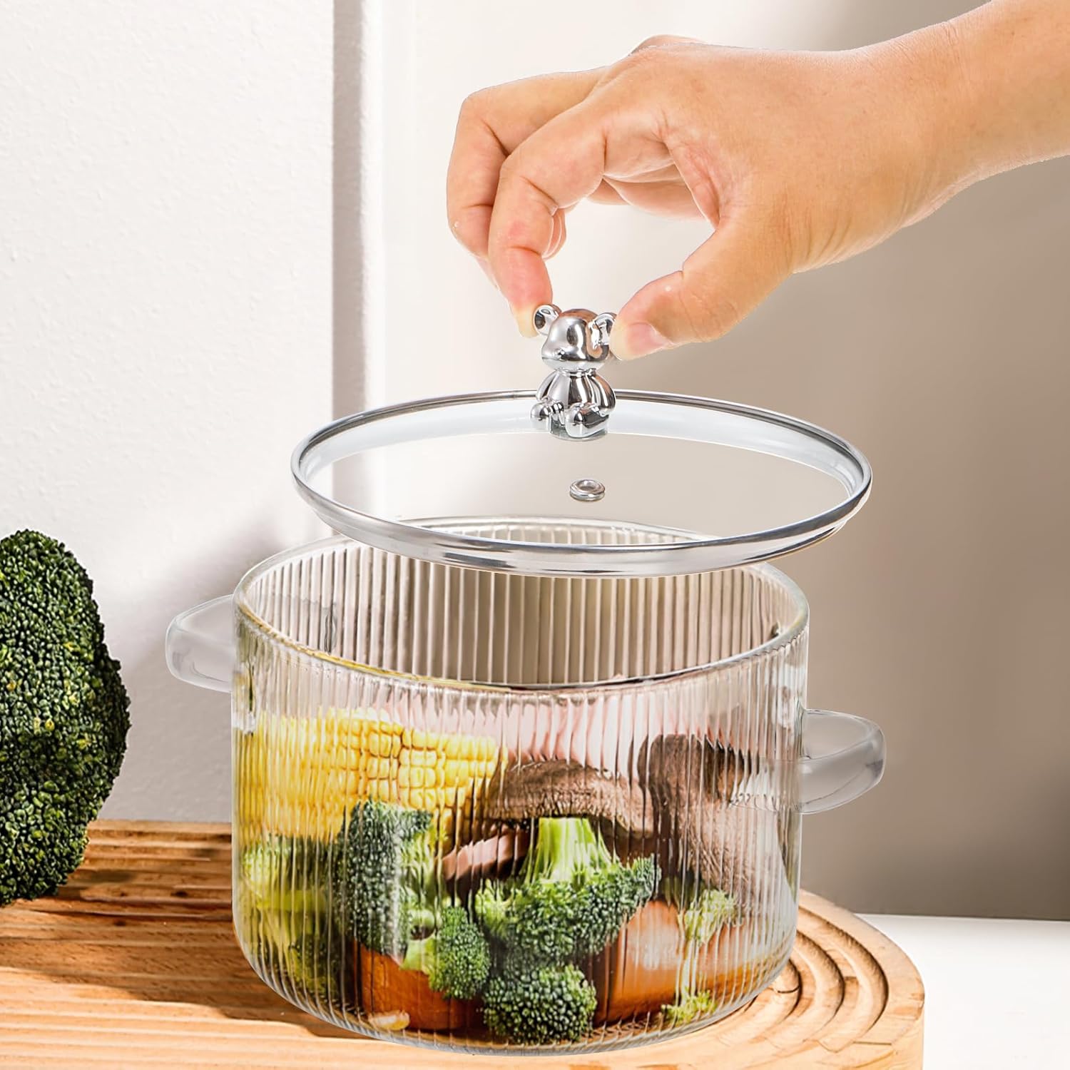 Jucoan Panela de vidro de 1,8 L / 1,7 g com tampa, panela de cozimento para fogão, panela de vidro resistente ao calor para macarrão, sopa, leite, fragrância doméstica de Natal