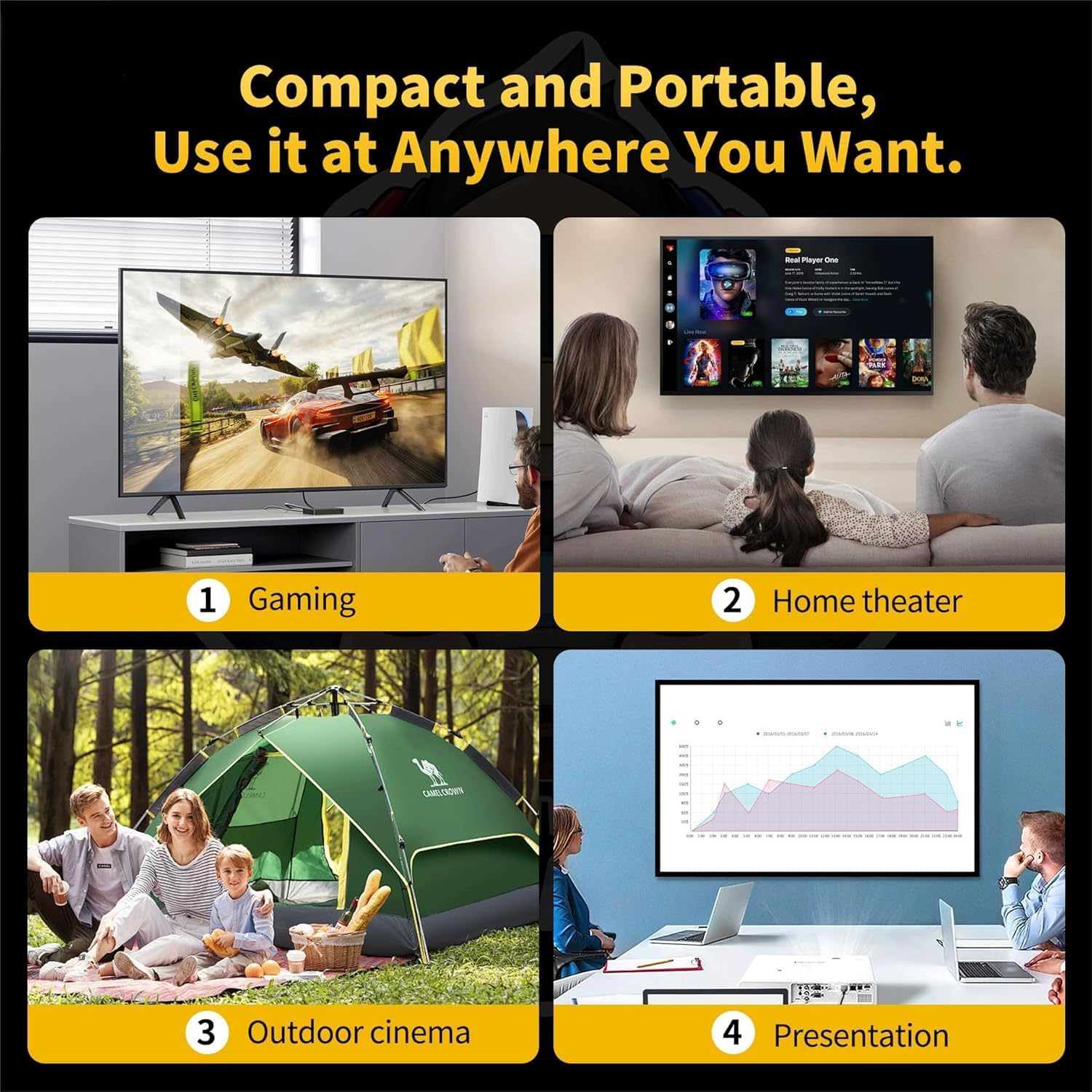 Projetor Hcs350 4k Pro + Game Com 2 Controles Sem Fio Branco