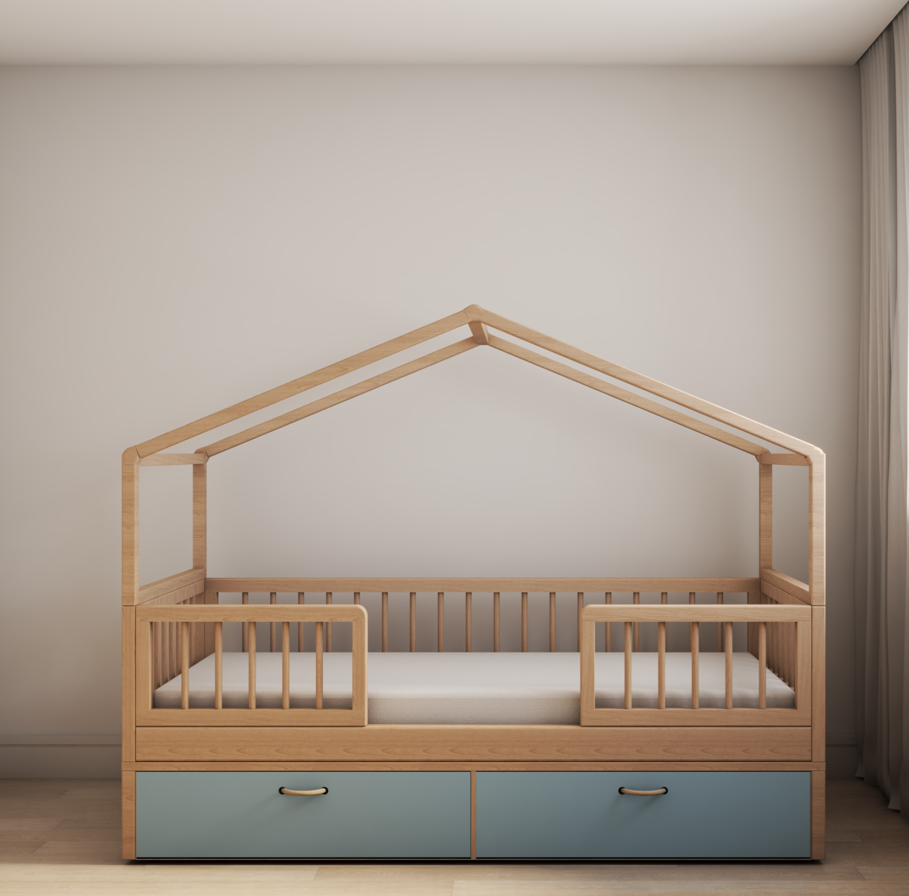 Cama Casinha Evolutiva com Gavetões Azul