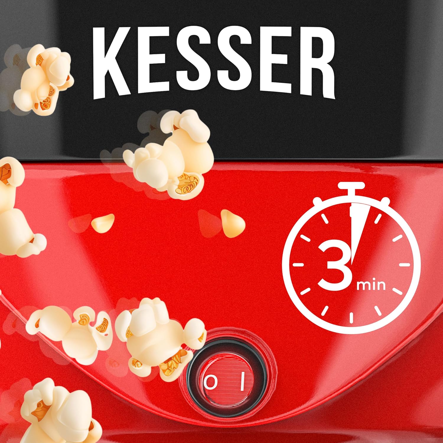 KESSER® Popcorn Machine Large 800 W Popcorn Maker 5.5 L Capacity with Non-Stick Coating Lid and Serving Bowl for Oil Butter Sugar Silent & Quick Includes Measuring and Popcorn Cup Removable Heating