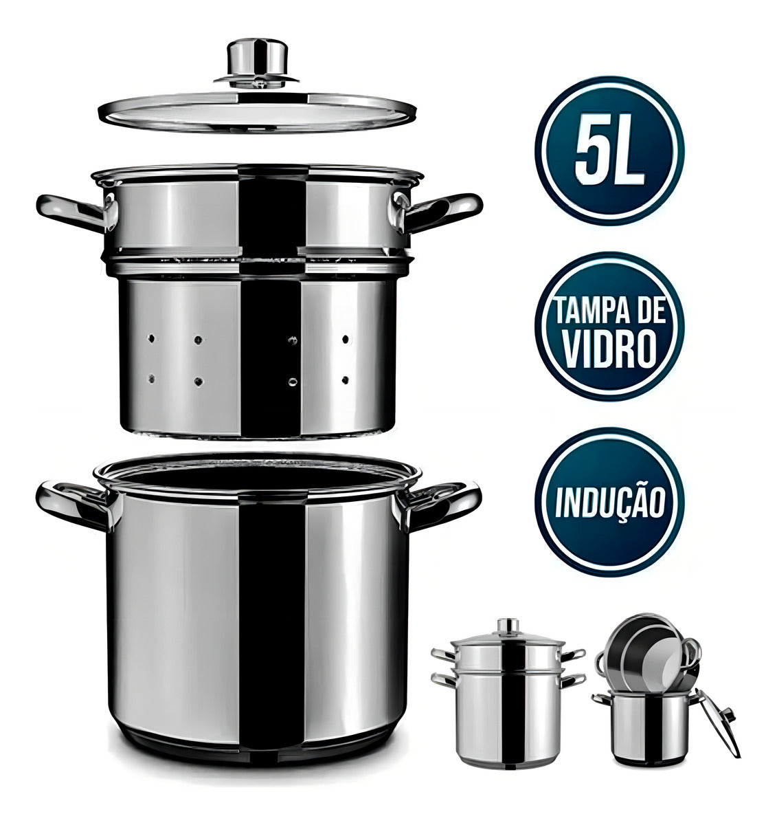 Panela Espagueteira 5 Litros 20 Cm Aço Inox Macarrão Brinox