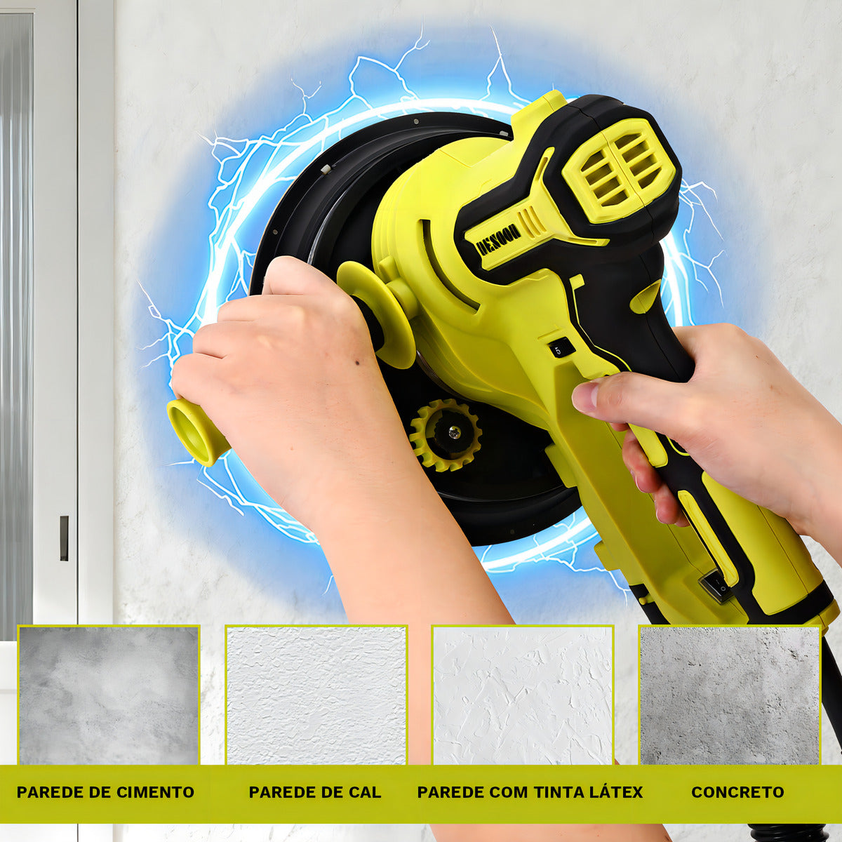 Lixadeira De Parede Elétrica Profissional Teto 900w Com Fita De Luz Led Saco Para O Pó Ajuste Da Velocidade Desoon