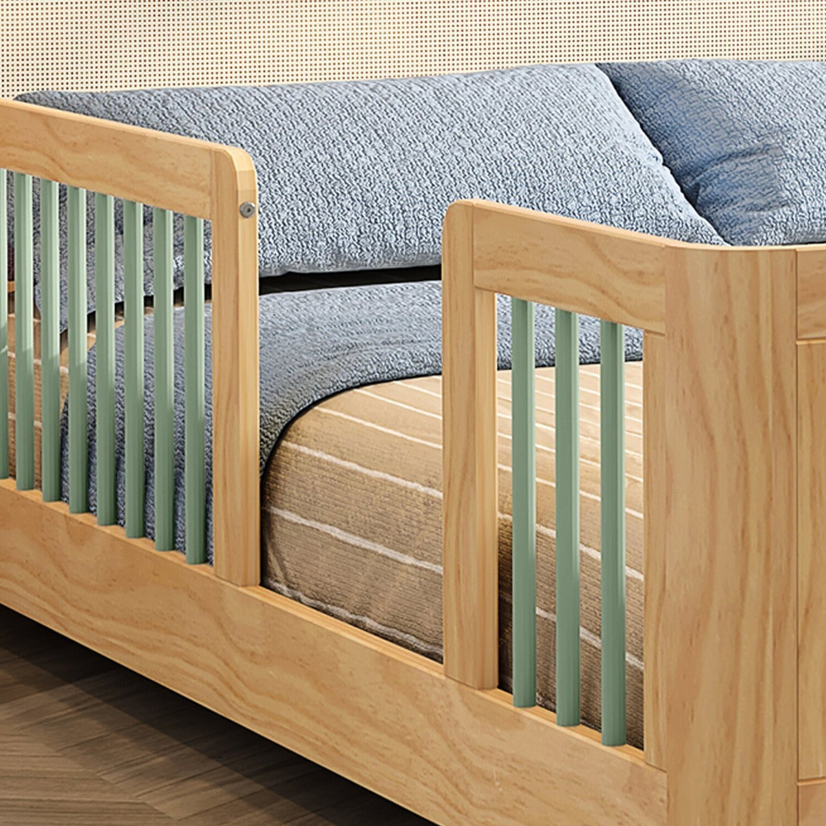 Cama Infantil Casal Montessoriano Wave Com Rattan Casatema