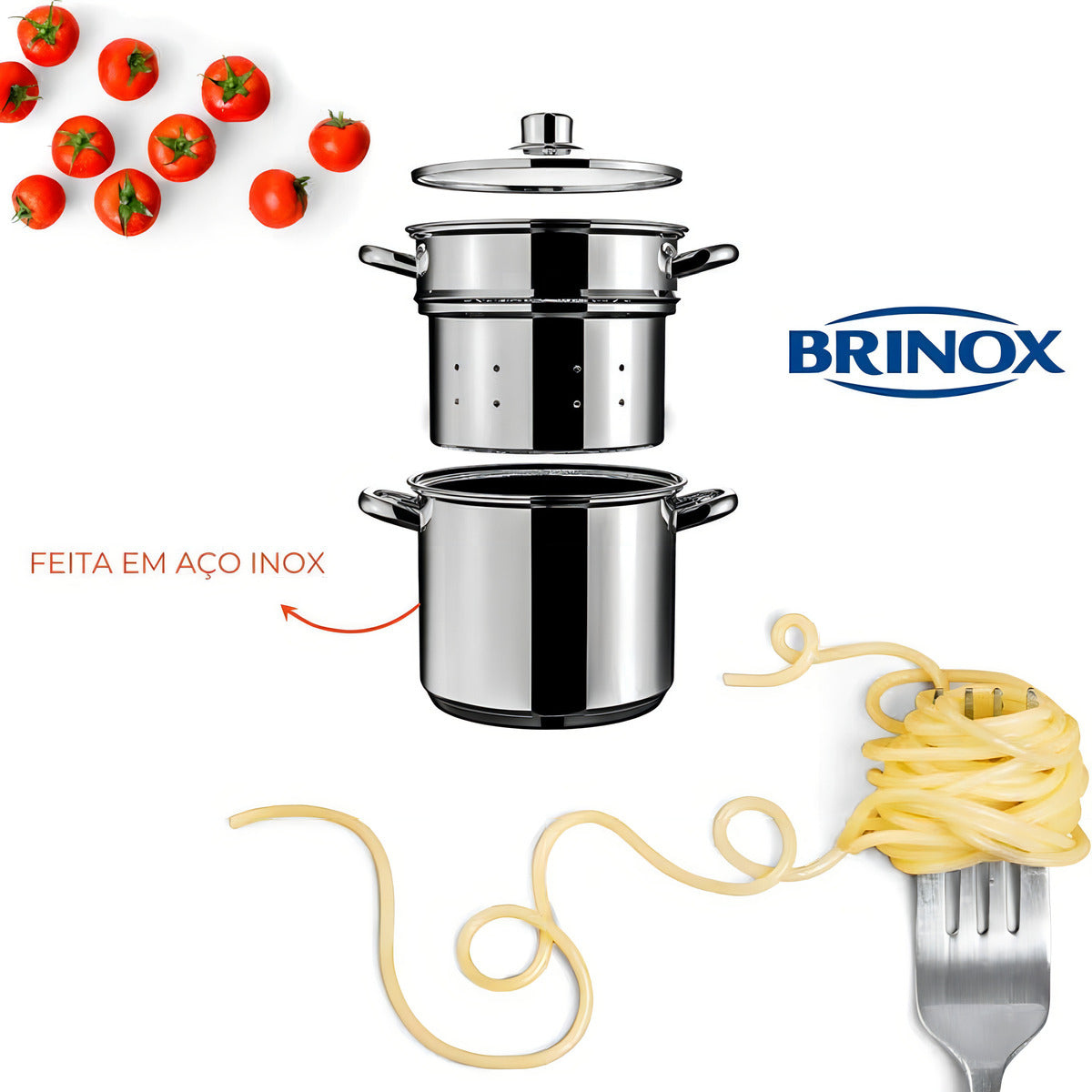 Panela Espagueteira 5 Litros 20 Cm Aço Inox Macarrão Brinox
