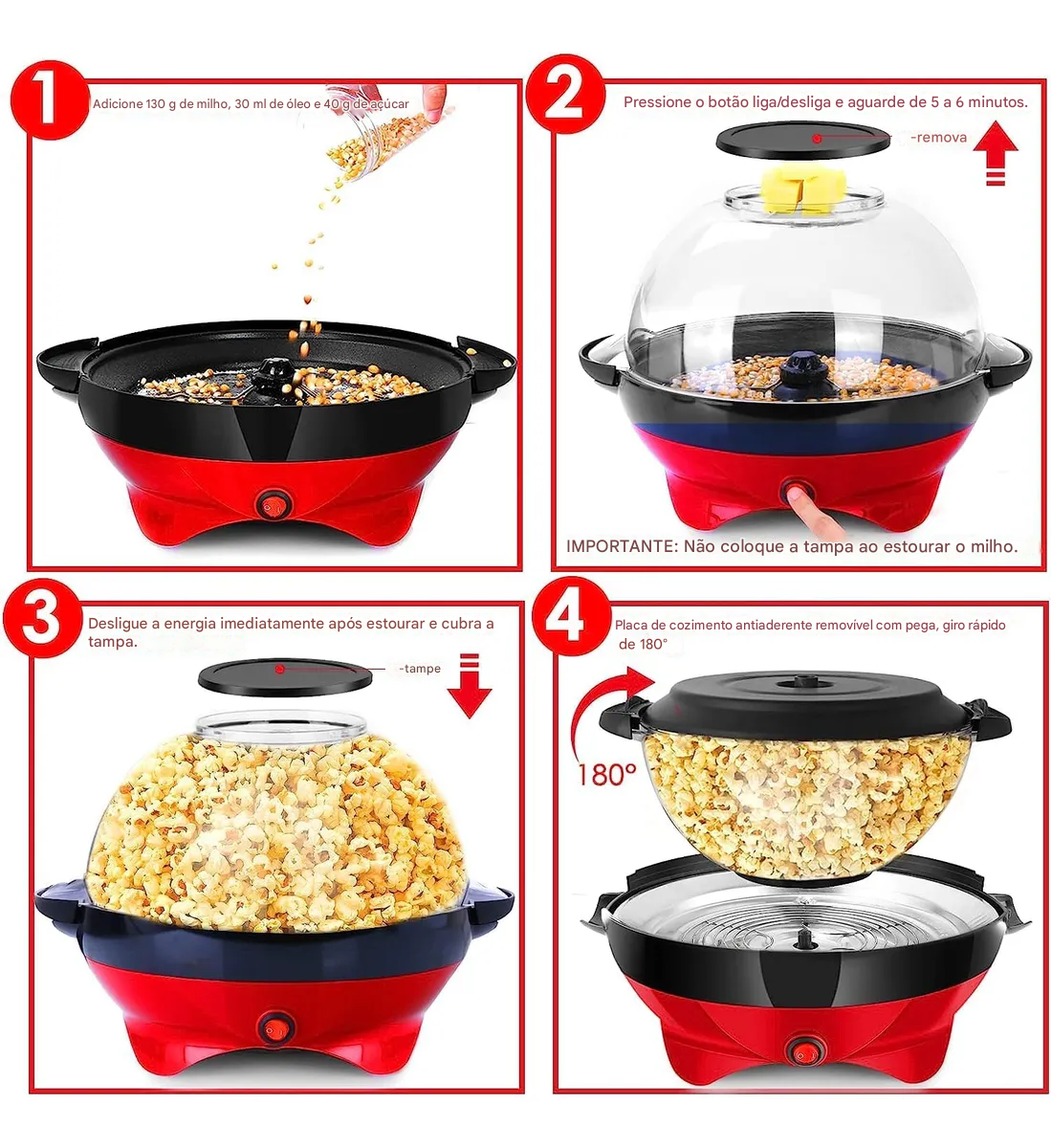 Máquina De Pipoca, Óleo Quente De Agitação Automática 2 Em 1 - Bivolt