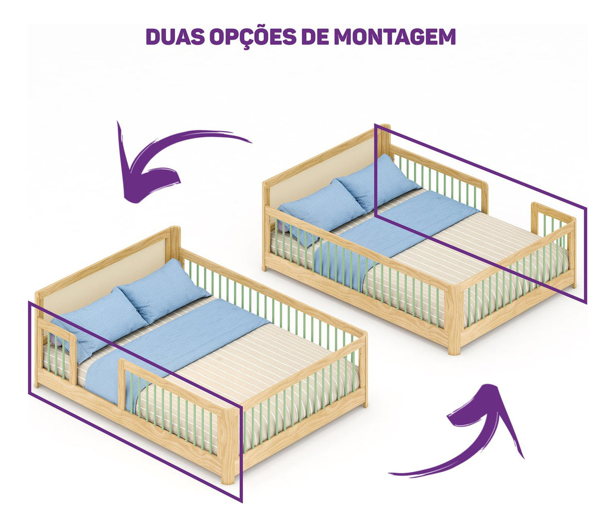 Cama Infantil Casal Montessoriano Wave Com Rattan Casatema