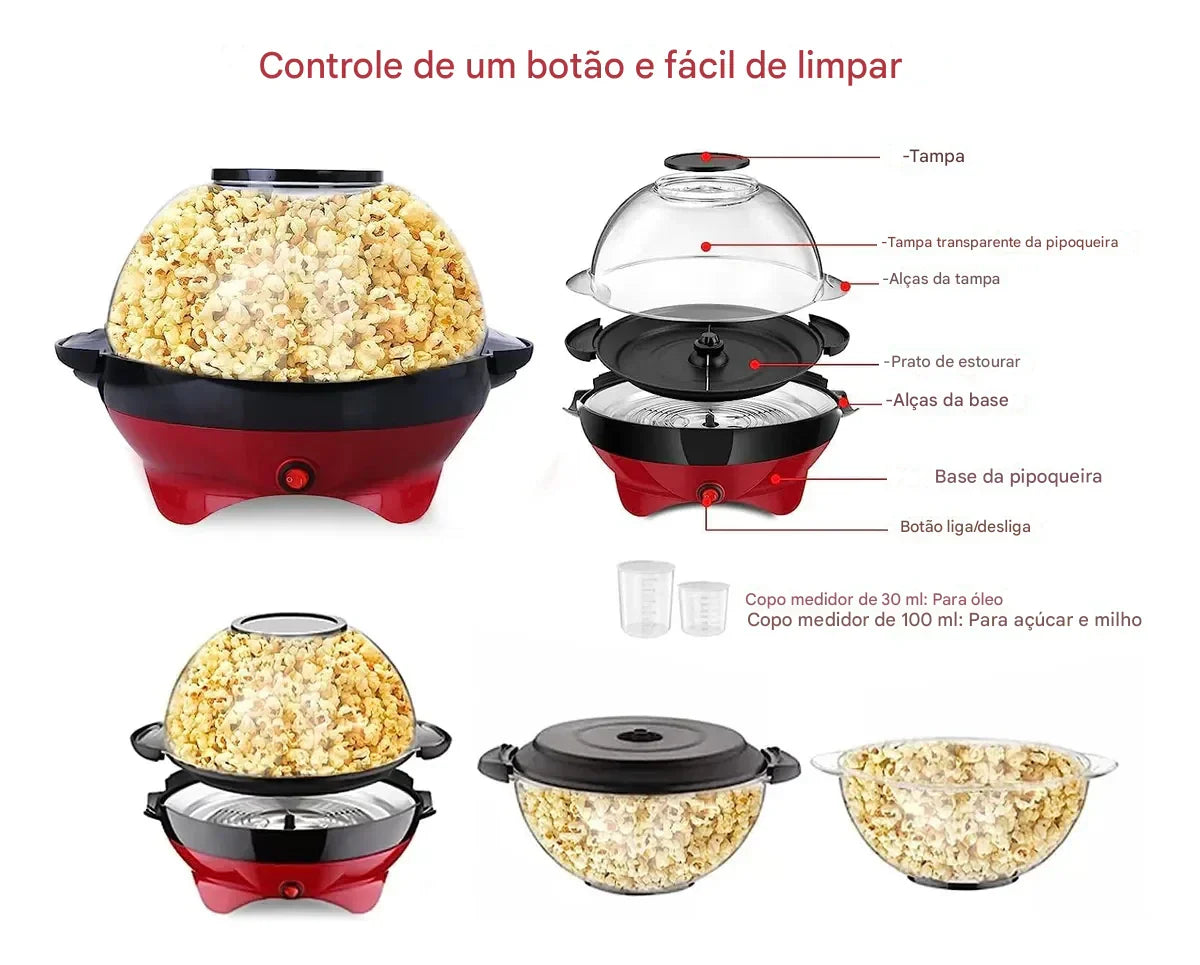 Máquina De Pipoca, Óleo Quente De Agitação Automática 2 Em 1 - Bivolt