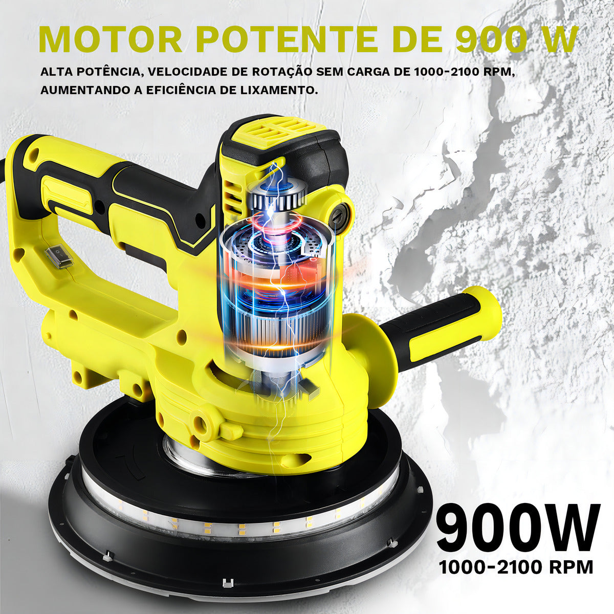 Lixadeira De Parede Elétrica Profissional Teto 900w Com Fita De Luz Led Saco Para O Pó Ajuste Da Velocidade Desoon