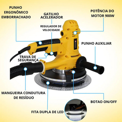 Lixadeira De Parede Knakasaki 1000w Com Led E Aspirador