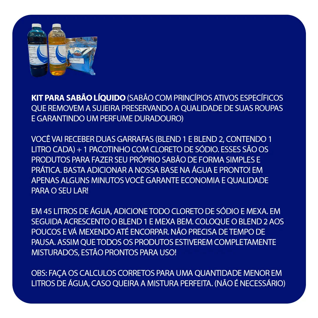 Kit Base para Sabão Tipo OMO ARIEL DOWNY | Rende 50L e 436 Lavagens | Economize por Anos!