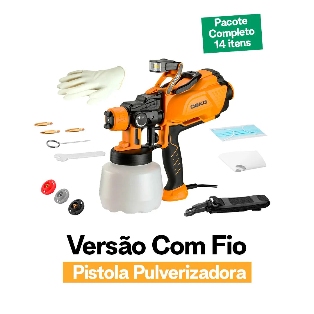 Pulverizador de Tinta DEKO 220V Versão Bateria ou Com Fio | Kit com até 17 Itens | DIY