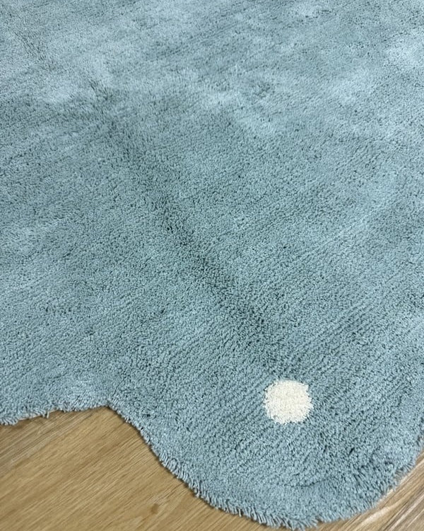 Tapete Lavável de Algodão Oval Doce Nuvem Azul