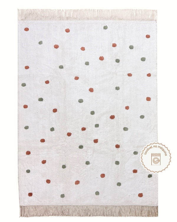 Tapete Lavável de Algodão Bolinhas Boho com Franja