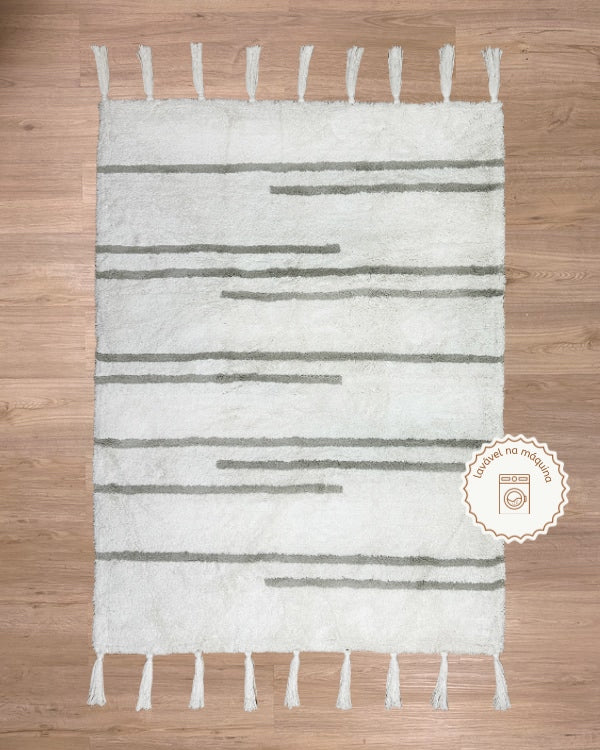 Tapete Lavável de Algodão Linhas com pompom