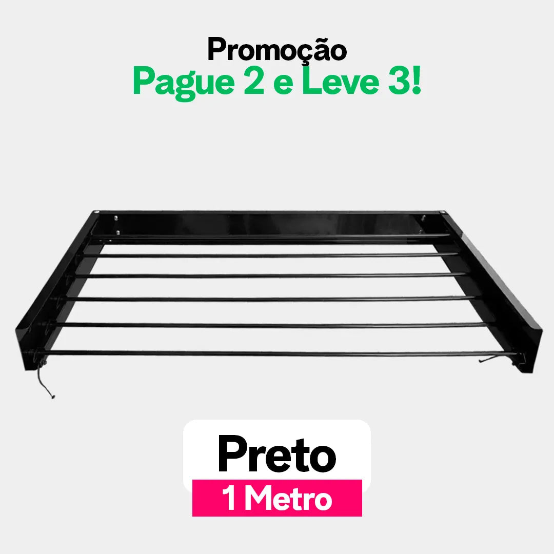 Varal Mágico Retrátil de 1 Metro com 6 Varetas | Design Compacto | Pague 2 e Leve 3
