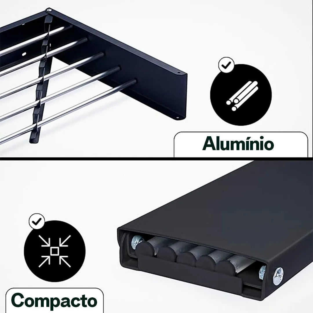 Varal Mágico Retrátil de 1 Metro com 6 Varetas | Design Compacto | Pague 2 e Leve 3