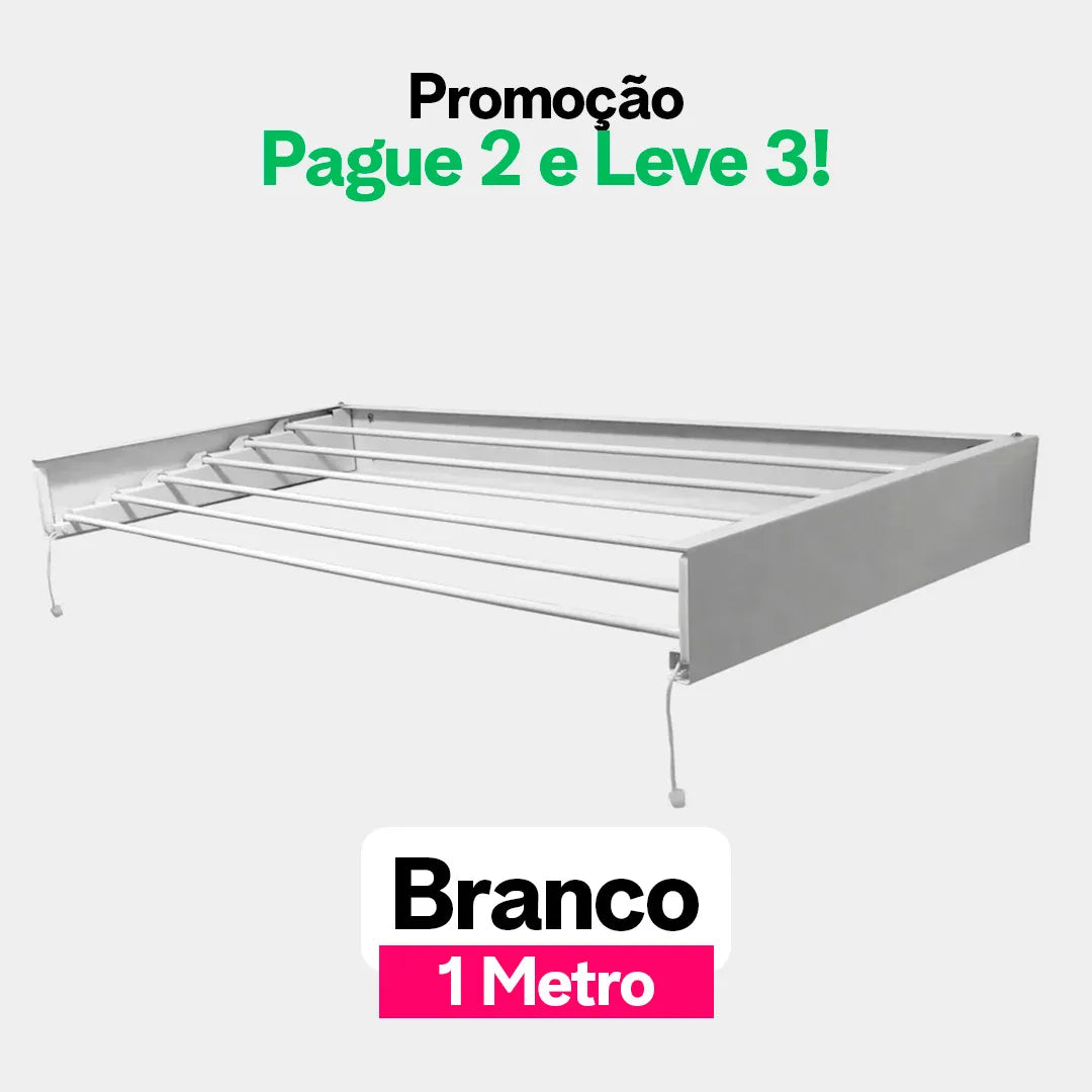 Varal Mágico Retrátil de 1 Metro com 6 Varetas | Design Compacto | Pague 2 e Leve 3