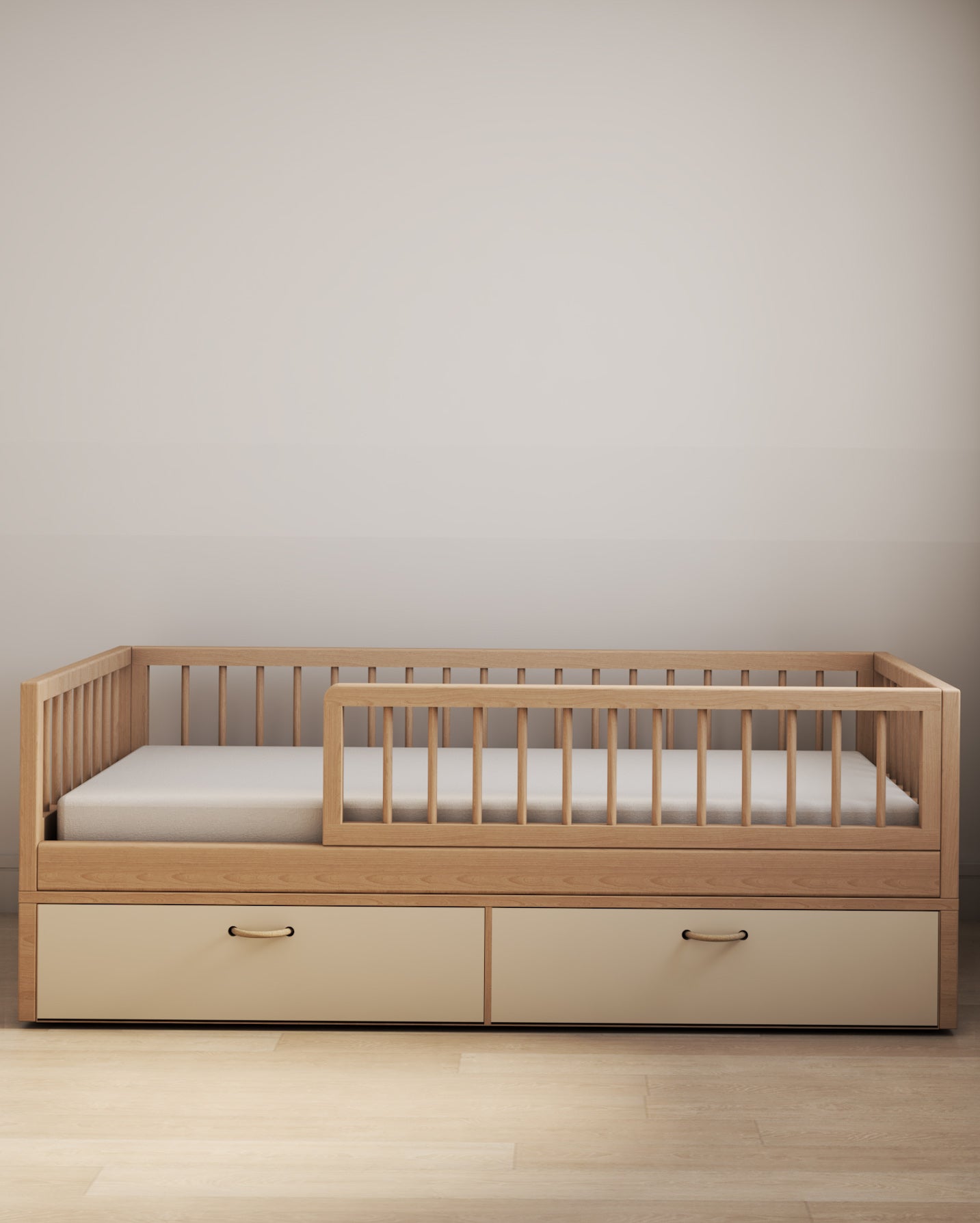 Cama Montessori Evolutiva - Saída Lateral + Gavetões Off White