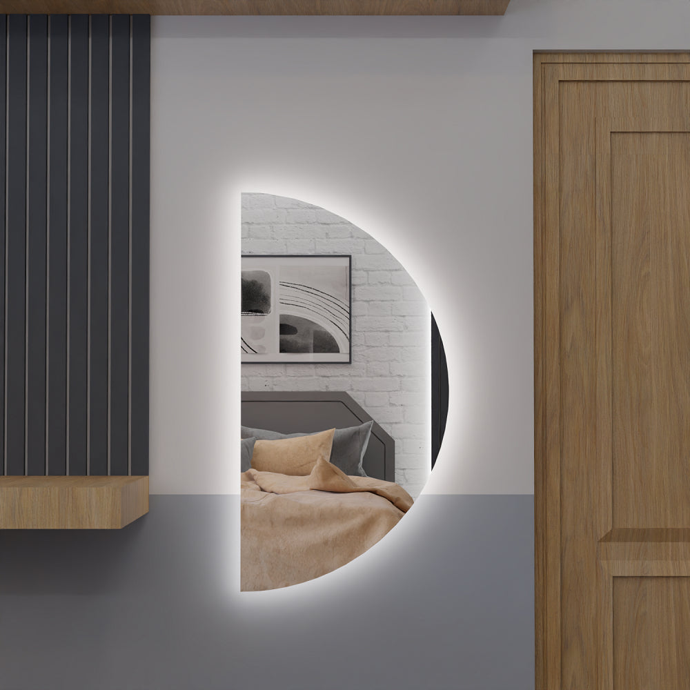 Espelho Meia Lua Corpo Inteiro E25 Com Led Luz Branca e Amarela Corpo Inteiro Sala Quarto Salão