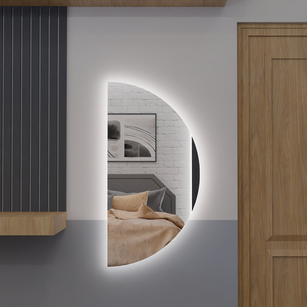 Espelho Meia Lua Corpo Inteiro E25 Com Led Luz Branca e Amarela Corpo Inteiro Sala Quarto Salão