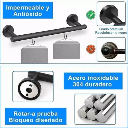 Kit Acessórios Banheiro Cabide Toalheiros Papeleira 11 Peças Cor Fosco Preto