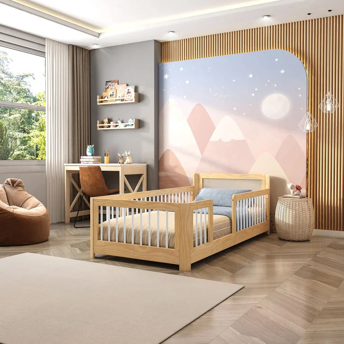 Cama Infantil Casal Montessoriano Wave Com Rattan Casatema