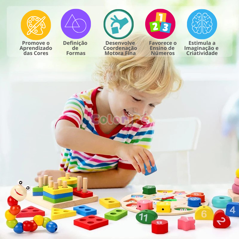 Kit Montessori 5 em 1 – Brinquedos Educativos para Primeiros Anos dos Pequenos