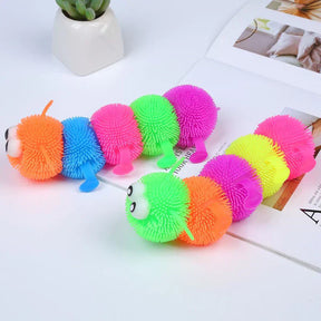 Brinquedo Infantil Centopéia Lagarta com Luz De Apertar E Esticar Colorida