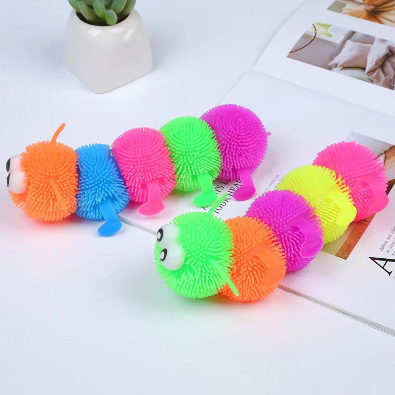 Brinquedo Infantil Centopéia Lagarta com Luz De Apertar E Esticar Colorida