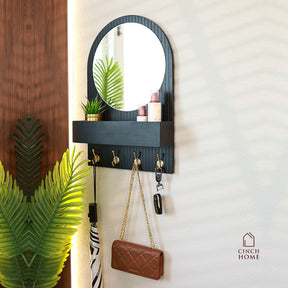 Organizador de Entrada com Espelho Redondo com Ganchos Duplos e Prateleira