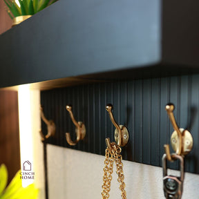 Organizador de Entrada com Espelho Redondo com Ganchos Duplos e Prateleira