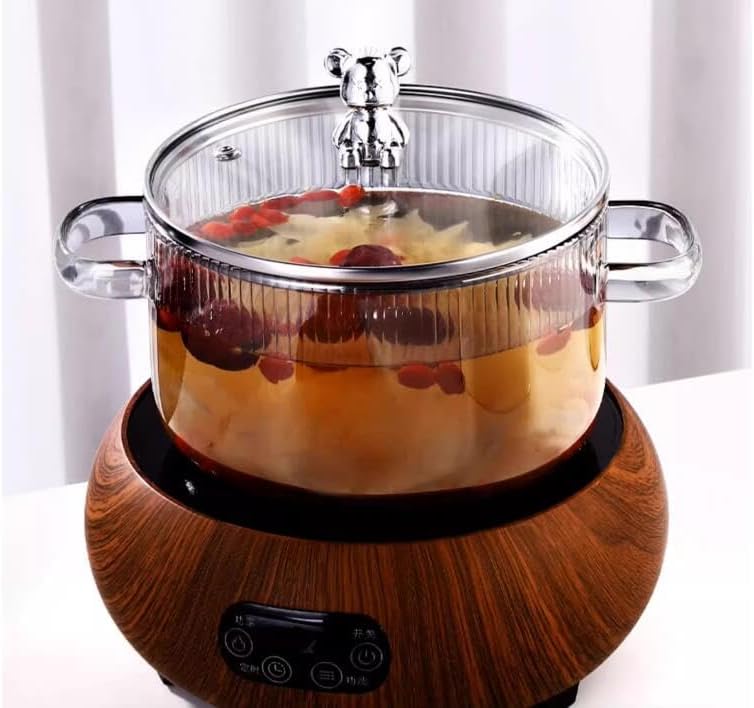 Jucoan Panela de vidro de 1,8 L / 1,7 g com tampa, panela de cozimento para fogão, panela de vidro resistente ao calor para macarrão, sopa, leite, fragrância doméstica de Natal