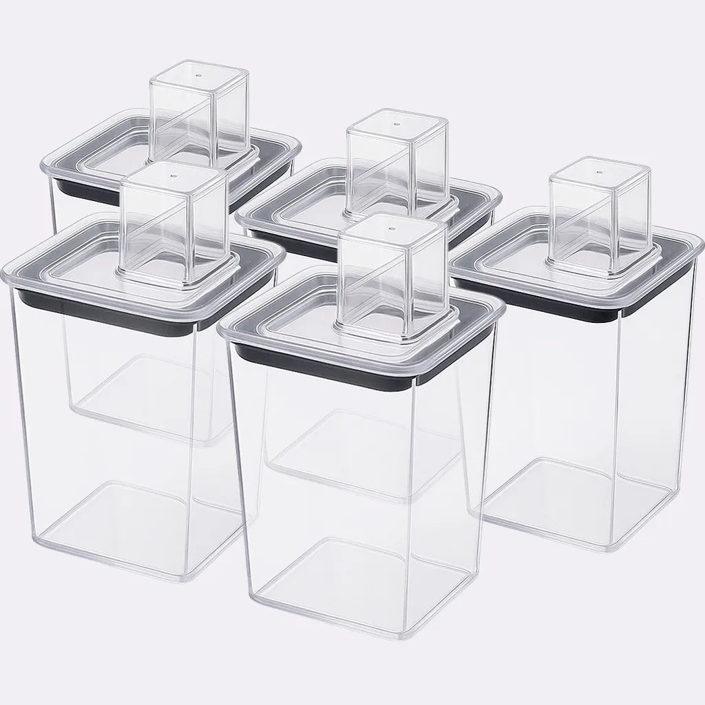 Kit 5 Dispenser Hermetico Organizador Sabao em Po Amaciante Sabão Rações Grãos com Copo Dosador