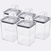 Kit 5 Dispenser Hermetico Organizador Sabao em Po Amaciante Sabão Rações Grãos com Copo Dosador