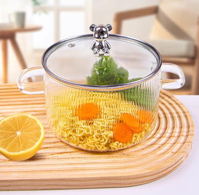 Jucoan Panela de vidro de 1,8 L / 1,7 g com tampa, panela de cozimento para fogão, panela de vidro resistente ao calor para macarrão, sopa, leite, fragrância doméstica de Natal