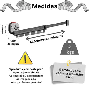 Cabideiro Varal Retrátil De Cabides Com Ventosa Para Lavanderia Compacto Organizador De Roupas Ideal Apartamentos Casas