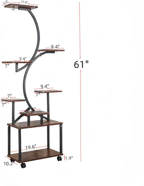Plant Stand Indoor with Grow Lights, 8 Tiered Indoor Plant Shelf, 61" Tall Plant Stand for Indoor Plants Multiple, Metal Plant Flower Holder Stand, S-Shaped Plant Rack for Home, Patio (Black)