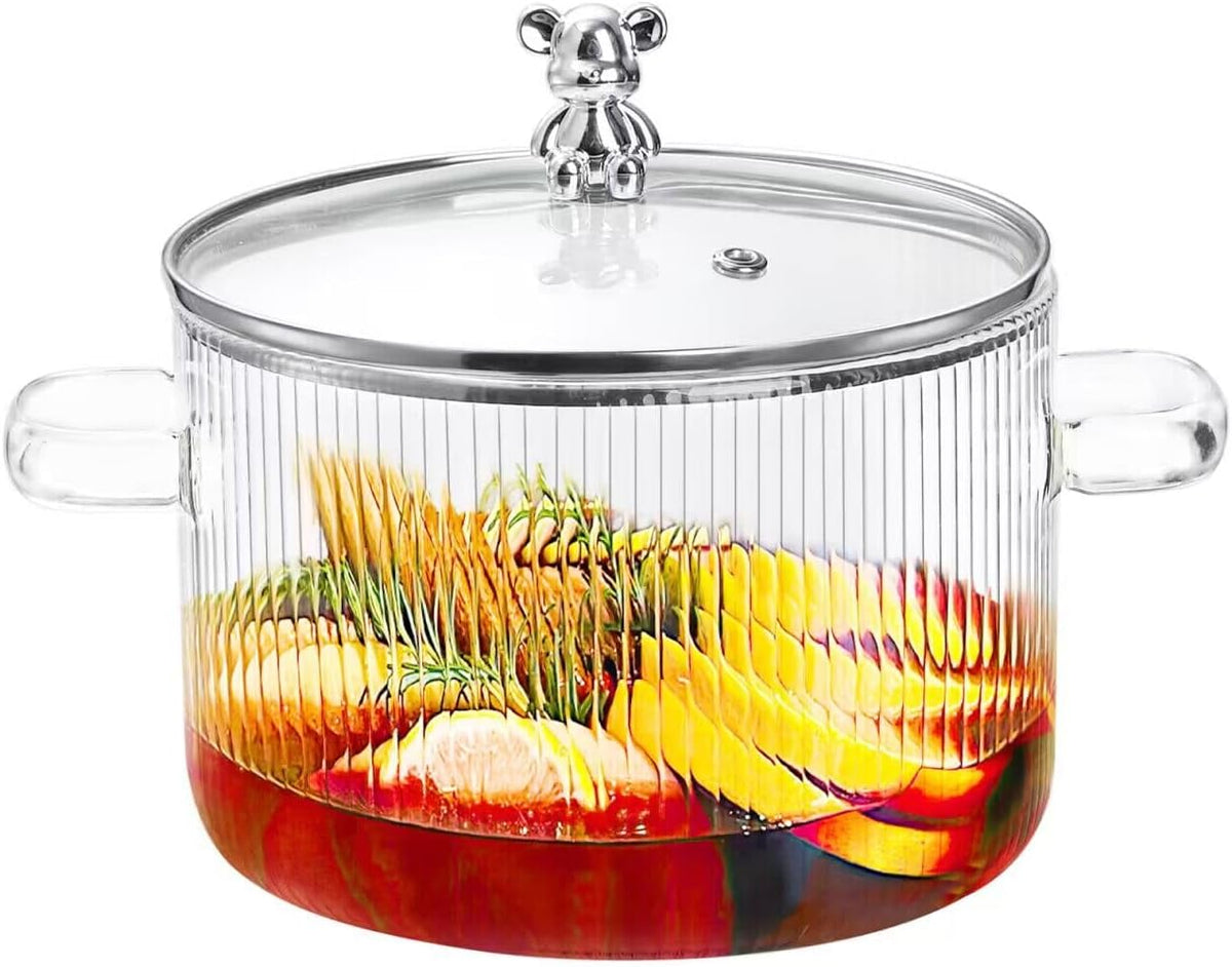 Jucoan Panela de vidro de 1,8 L / 1,7 g com tampa, panela de cozimento para fogão, panela de vidro resistente ao calor para macarrão, sopa, leite, fragrância doméstica de Natal