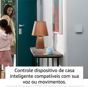 Echo Dot 5ª geração com Relógio | Smart speaker com Alexa | Cor Branca + Lâmpada Positivo 9W