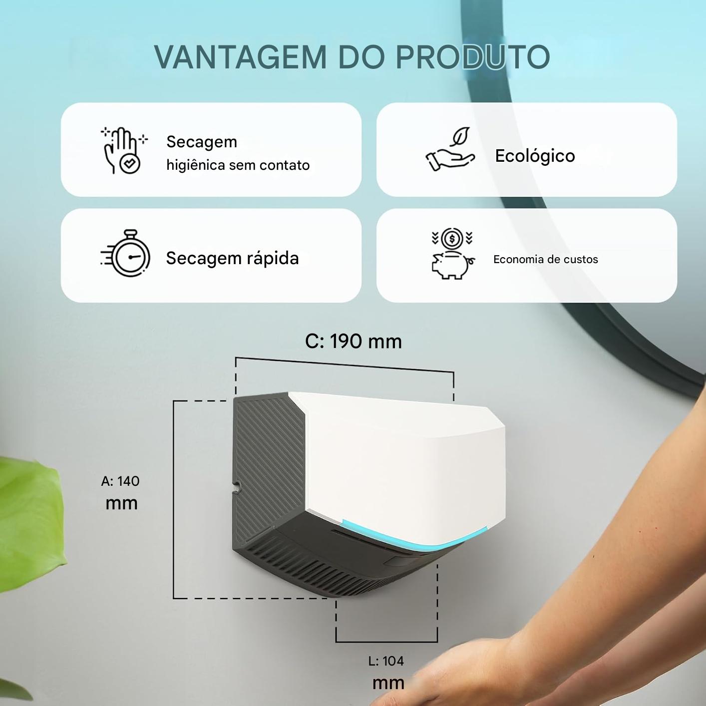 Secador de mãos para banheiros domésticos e comerciais
