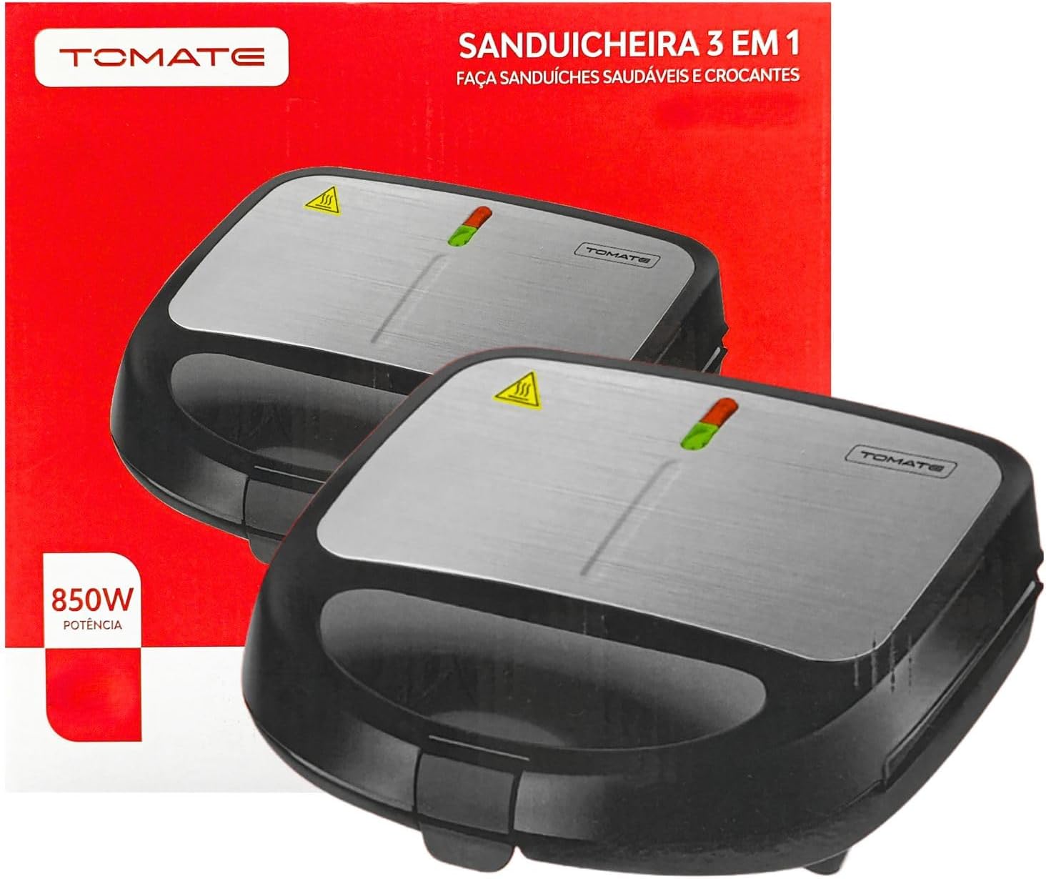 Sanduicheira e Grill Elétrica Antiaderente Preto 3 em 1 850W Compacta e Versátil