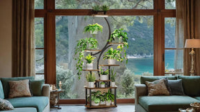 Plant Stand Indoor with Grow Lights, 8 Tiered Indoor Plant Shelf, 61" Tall Plant Stand for Indoor Plants Multiple, Metal Plant Flower Holder Stand, S-Shaped Plant Rack for Home, Patio (Black)