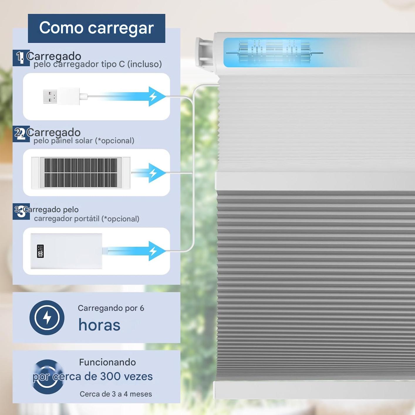 Persianas Celulares Motorizadas com Instalação sem Furadeiras e Sem Ferramentas